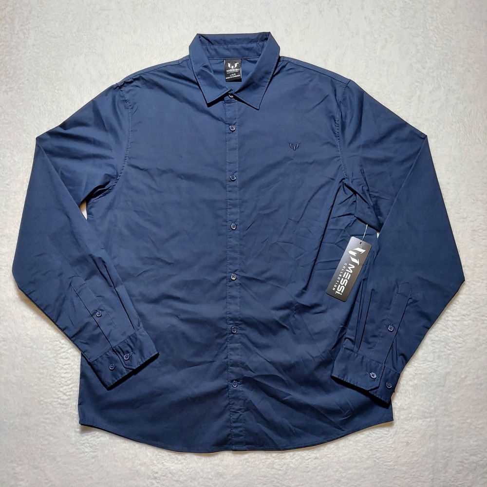 Messi Collection Button Up Shirt Men's Large Dress Blue Long Sleeve MMS0416USJ